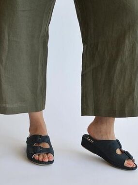 Women's Blue Buckle Slide Sandals